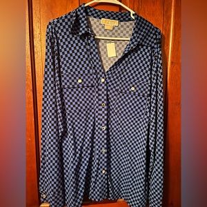 Micheal Kors Blue Black Checkered Top